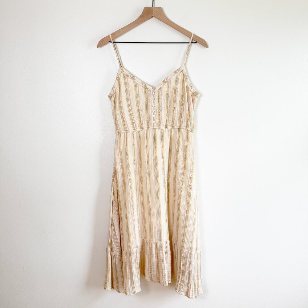 Aerie Crinkle Cotton Spaghetti Strap Multi‎ Colored Striped Midi Dress Size M
